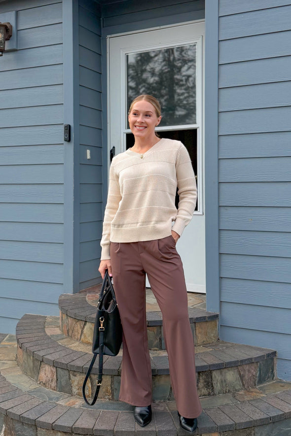MEROKEETY Casual Crochet V Neck Loose Pullover Knit Shirts