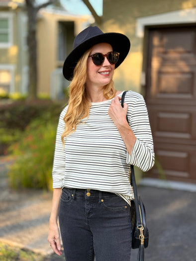 MEROKEETY 3/4 Sleeve Blouse Crewneck Colorful Striped Shirt