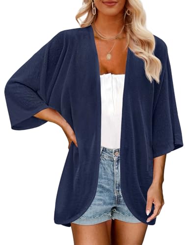 Women's Kimono Cardigan - Short Sleeve Open Front Loose Fit Cover-Up, Soft & Stretchy (Sizes S-3XL)