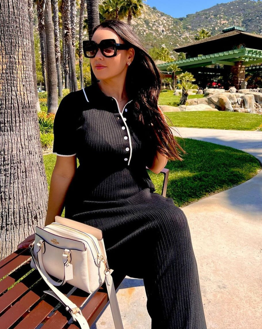 MEROKEETY Button Short Sleeve V Neck Ribbed Knit Maxi Dress – Merokeety