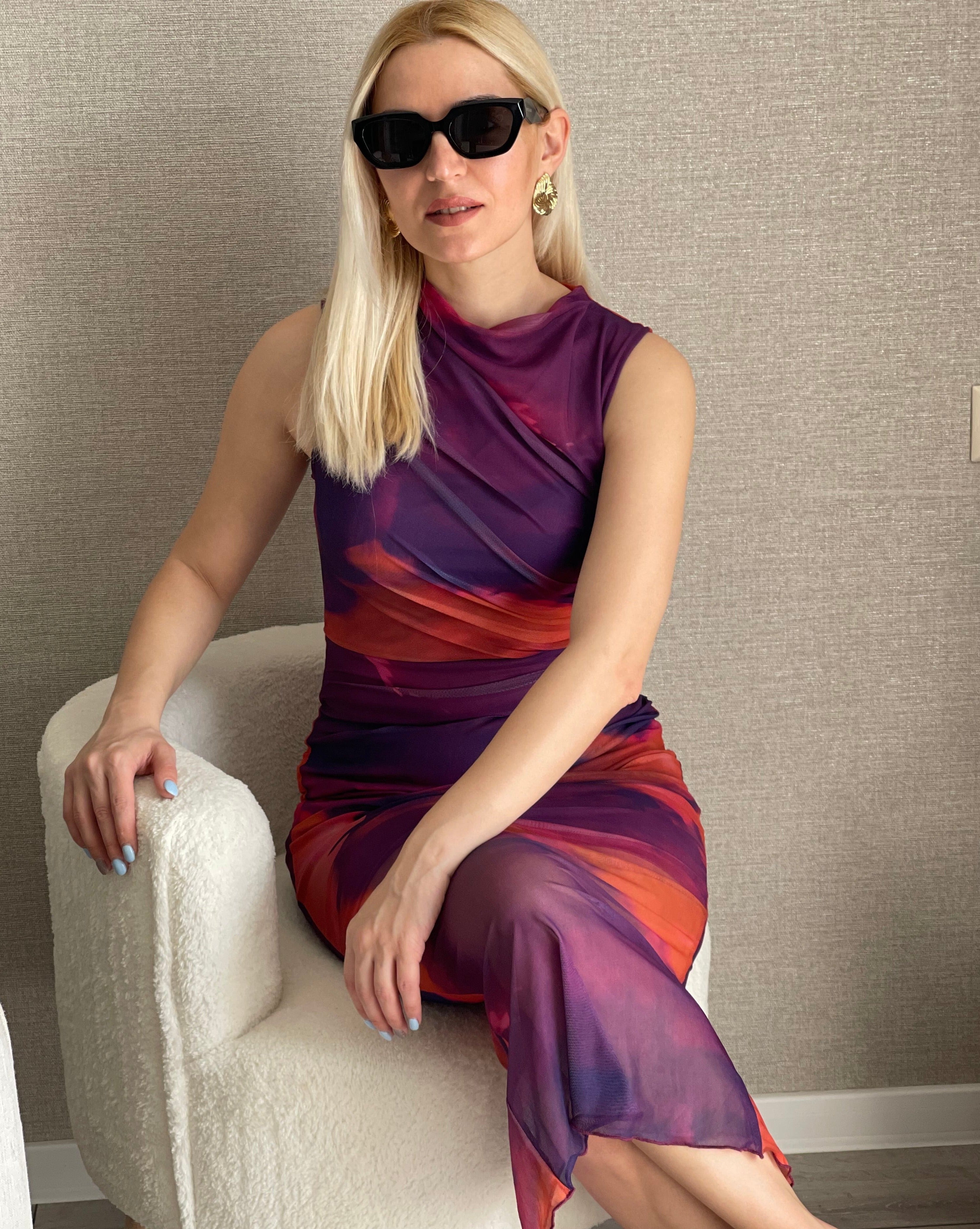 Merokety MEROKEETY Crew Neck Sleeveless Mesh Tie Dye Maxi Dress – Merokeety