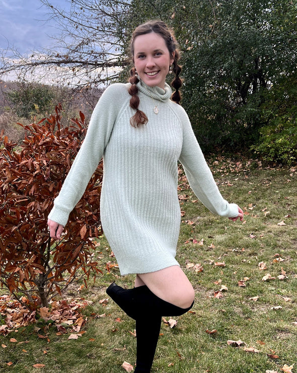 MEROKEETY Long Sleeve Turtleneck Fuzzy Ribbed Sweater Dress