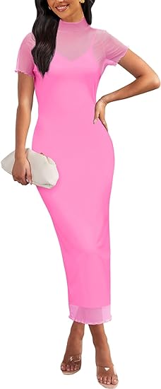 MEROKEETY Women's Summer Bodycon Mesh Slip Maxi Dress Merokeety MEROKEETY Women's Summer Bodycon Mesh Slip Maxi Dress Merokeety