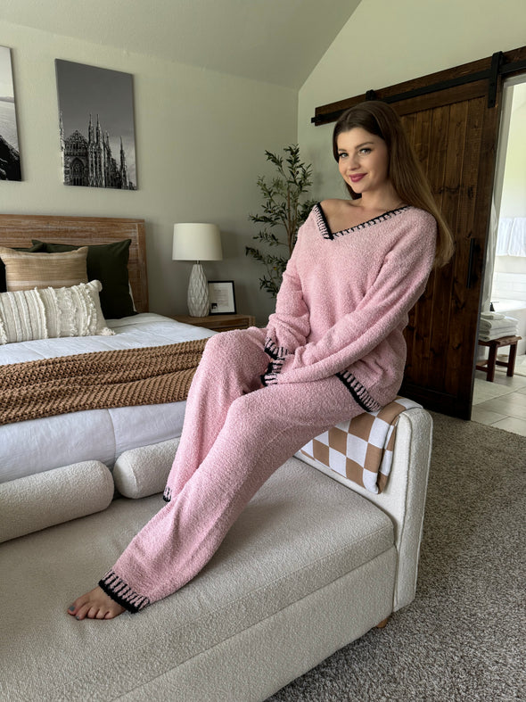 MEROKEETY Fuzzy Fleece Long Sleeve Tops and Pants Pajamas Sets