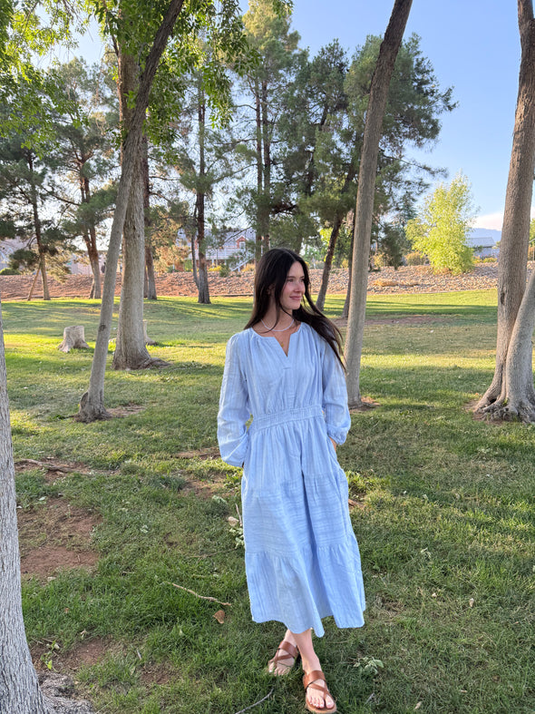 MEROKEETY Puff Casual V Neck Elastic Waist Tiered Cotton Dresses