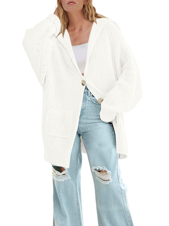 MEROKEETY Button Lapel Oversized Chunky Knit Cardigan Sweater