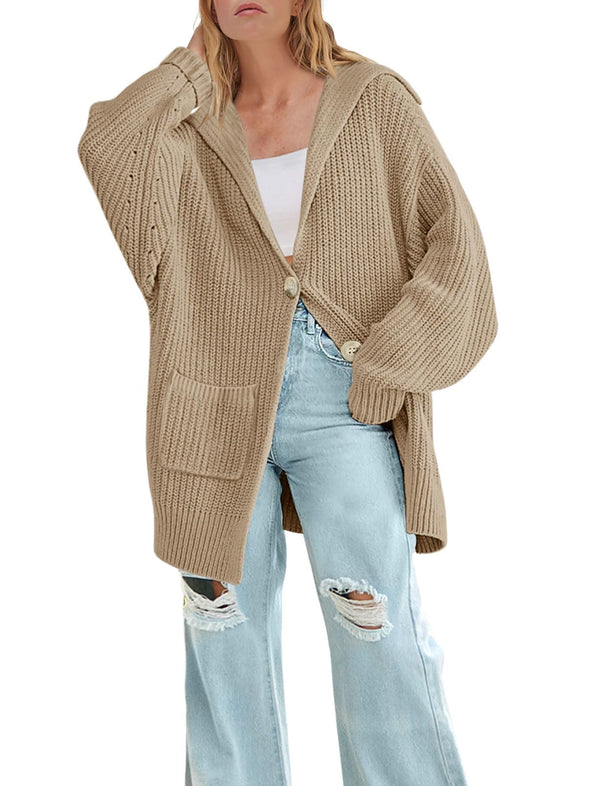 MEROKEETY Button Lapel Oversized Chunky Knit Cardigan Sweater