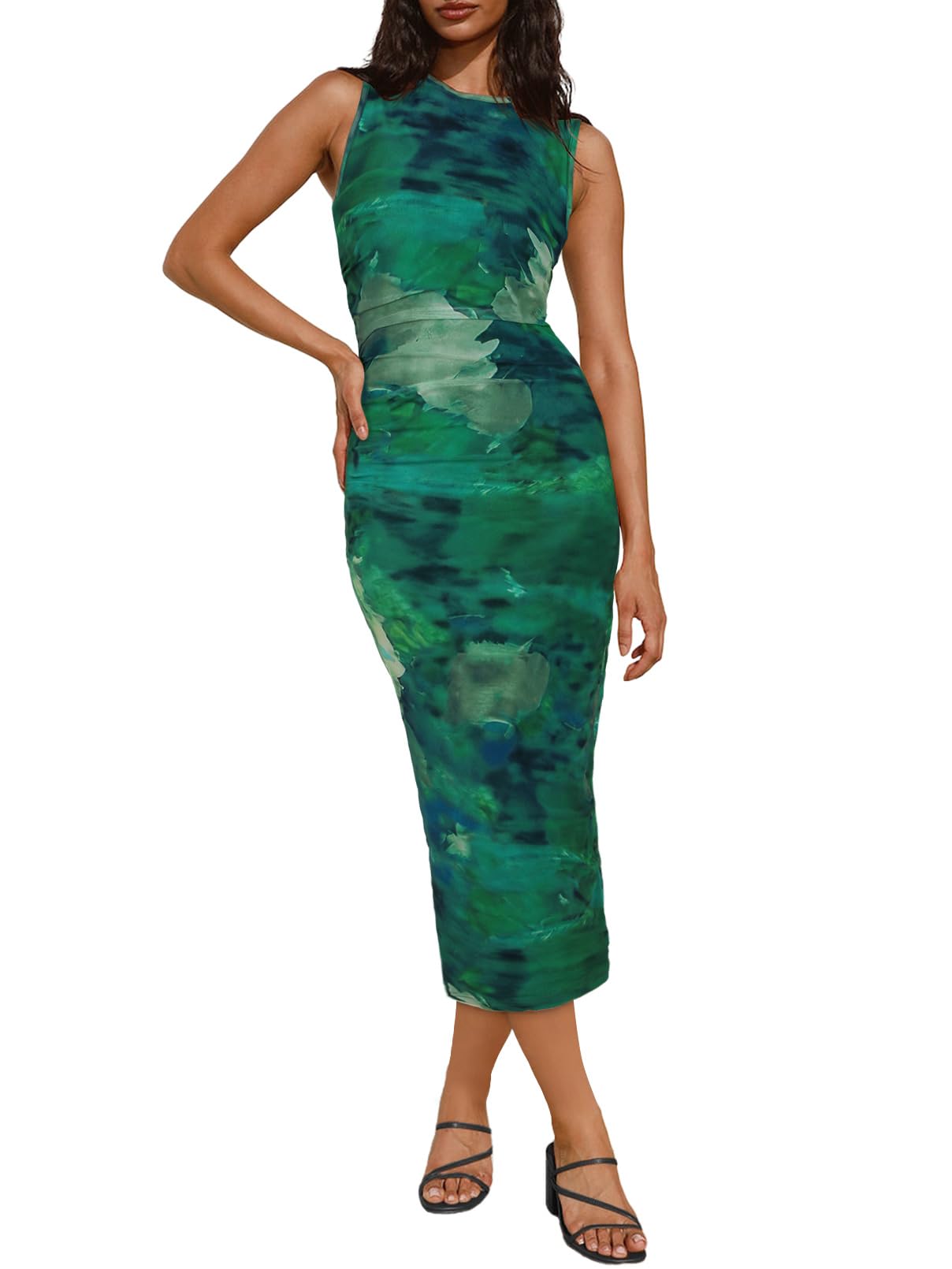MEROKEETY Crew Neck Sleeveless Mesh Tie Dye Maxi Dress Merokeety MEROKEETY Crew Neck Sleeveless Mesh Tie Dye Maxi Dress Merokeety