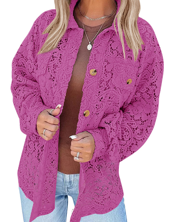 MEROKEETY Crochet Lace Lightweight Button Down Cardigan