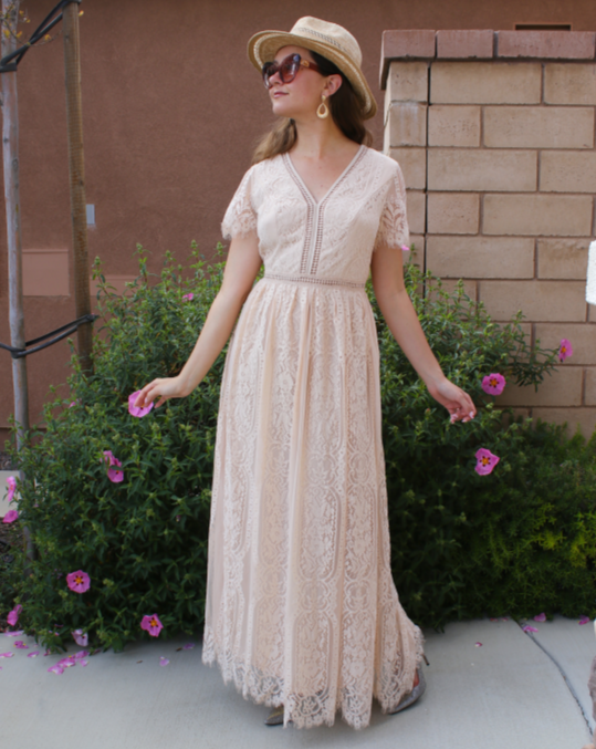 MEROKEETY Floral Lace Bridesmaid Maxi Dress