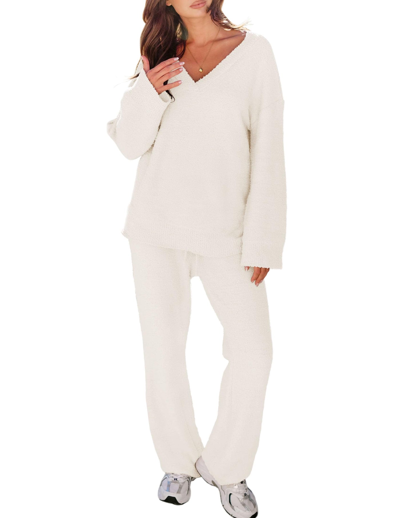 Homgro Women's Long Sleeve Shirt Pants Set Cute Fuzzy Fleece Pajama Set 2  Piece Pjs Winter Warm Baggy Oversized : : Clothing, Shoes 