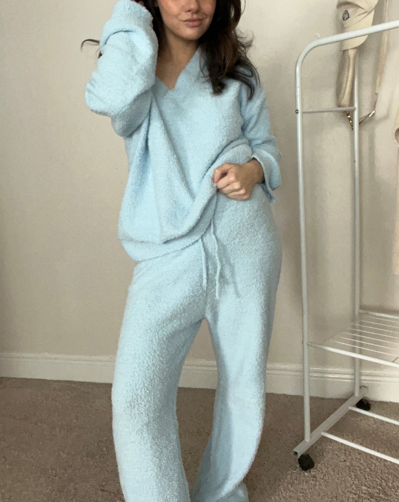 MEROKEETY Fuzzy Long Sleeve Top Wide Leg Pants Pajama Set – Merokeety