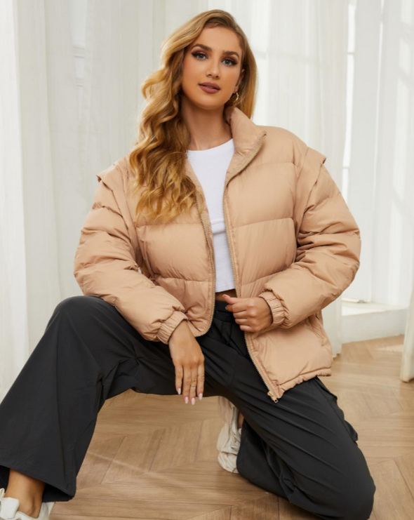 MEROKEETY Long Detachable Sleeves Oversized Puffer Down Jacket