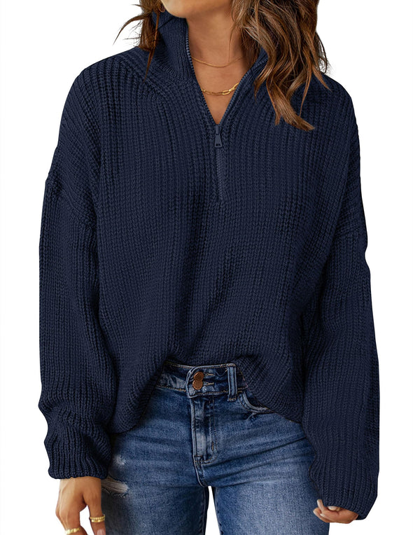 MEROKEETY Long Sleeve 1/4 Zip Polo V Neck Chunky Sweater