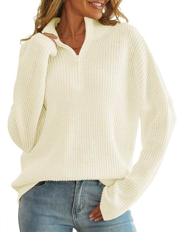 MEROKEETY Long Sleeve 1/4 Zip Polo V Neck Chunky Sweater