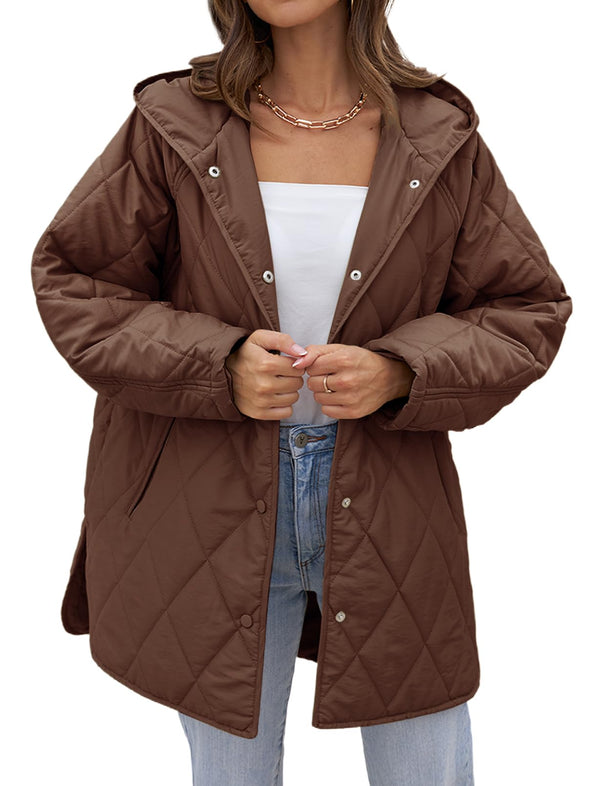 MEROKEETY Long Sleeve Lightweight Hooded Puffer Jacket Coat
