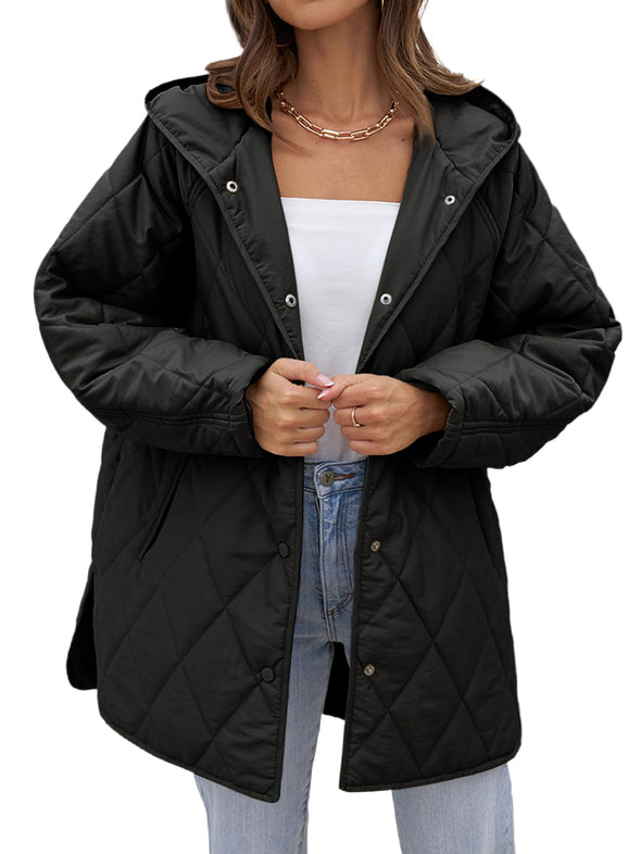 MEROKEETY Long Sleeve Lightweight Hooded Puffer Jacket Coat
