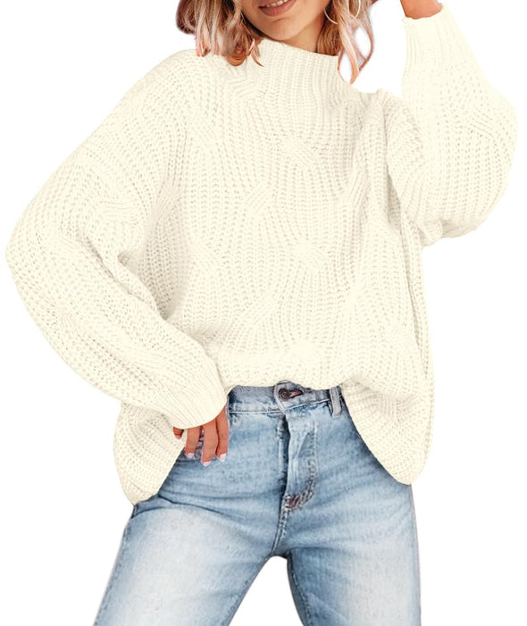 MEROKEETY Long Sleeve Mock Neck Oversized Chunky Sweater