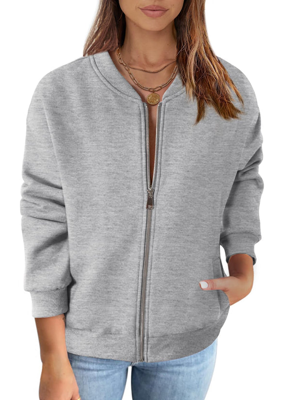 MEROKEETY Long Sleeve Zip Up Casual Sweatshirts Jacket