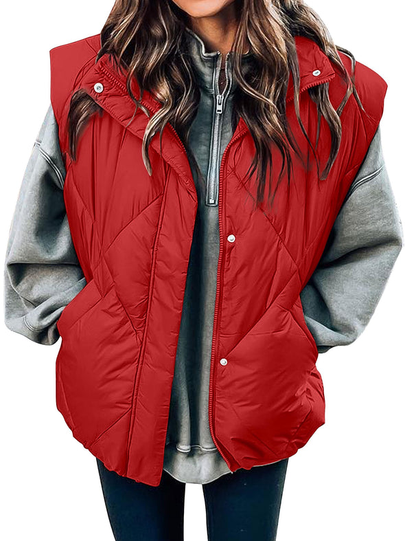MEROKEETY Quilted Stand Collar Zip Up Padded Puffer Vest