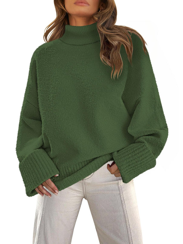 MEROKEETY Turtleneck Fuzzy Knit Pullover Oversized Sweater