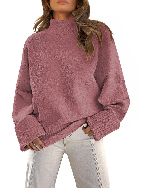 MEROKEETY Turtleneck Fuzzy Knit Pullover Oversized Sweater