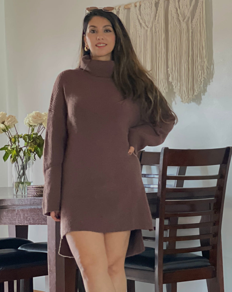 Merokety MEROKEETY Turtleneck Oversized Split Ribbed Knit Sweater – Merokeety
