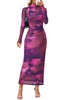 Merokeety womens 2026 long sleeve tie dye mesh ruched bodycon dress