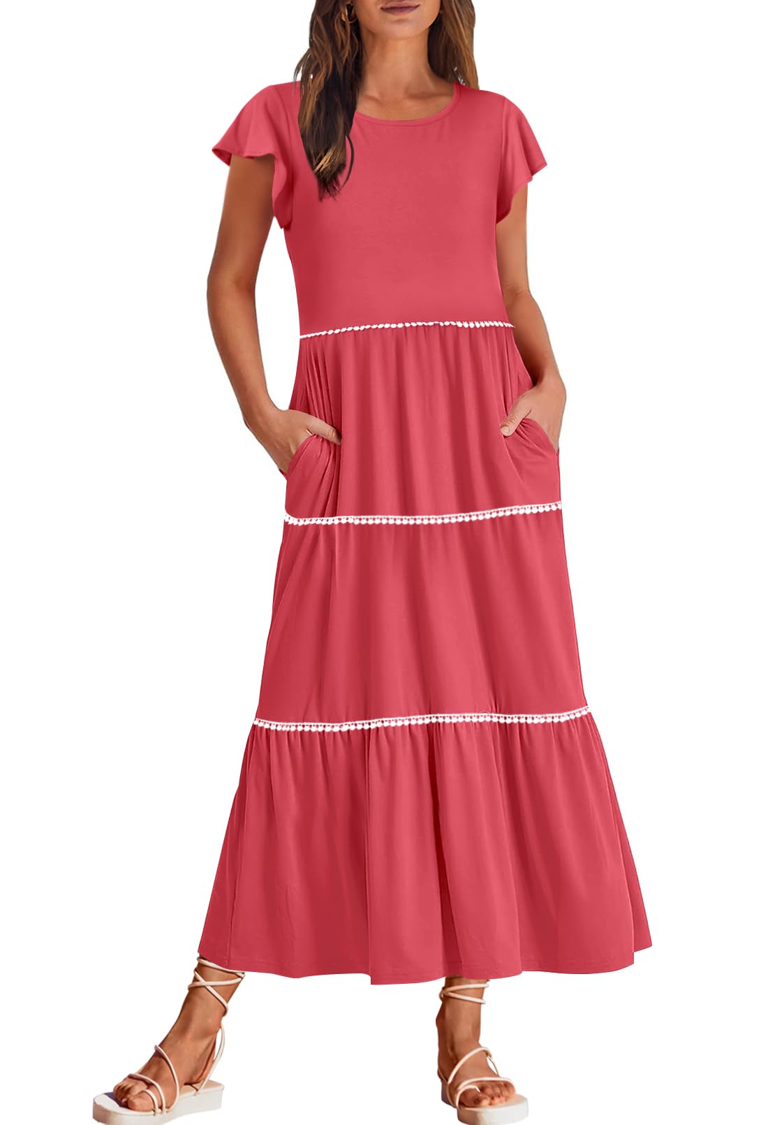 MEROKEETY Short Sleeve Crewneck Flowy Tiered Beach Dresses Merokeety MEROKEETY Short Sleeve Crewneck Flowy Tiered Beach Dresses Merokeety