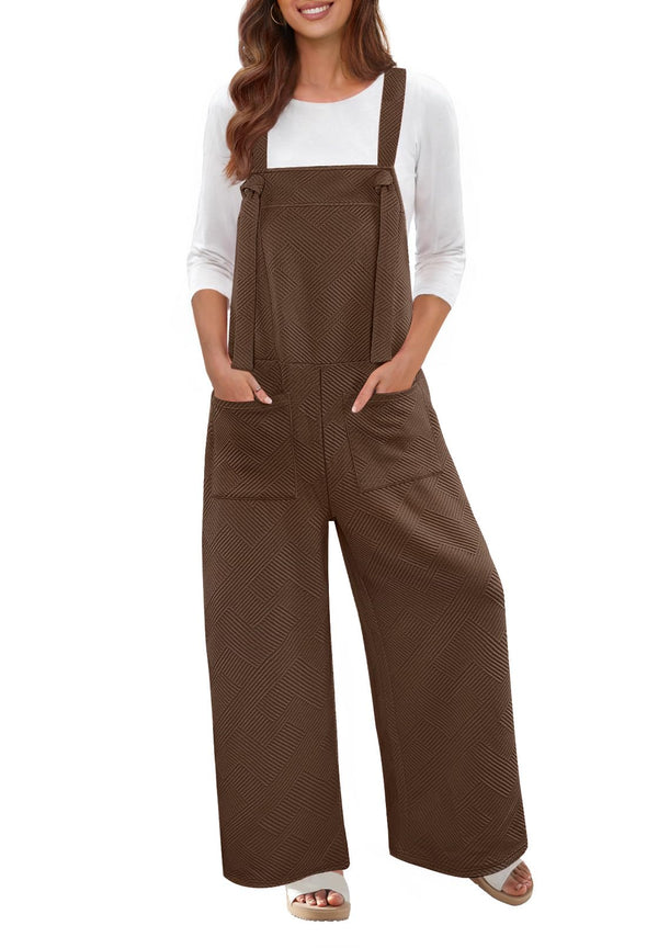 MEROKEETY Sleeveless Jumpsuits Tie Strap Textured Wide Leg Overalls