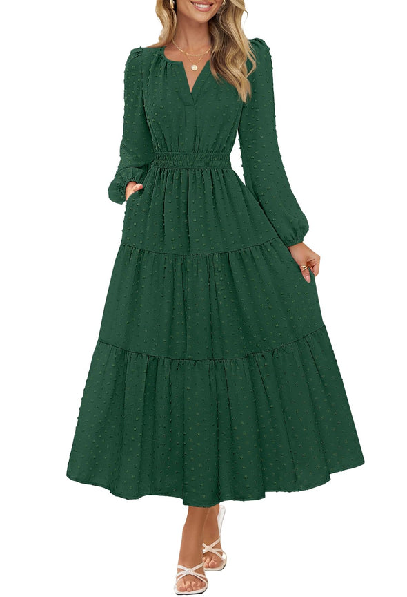 MEROKEETY Ruffle Tiered Boho Swiss Dots Wedding Guest Dresses
