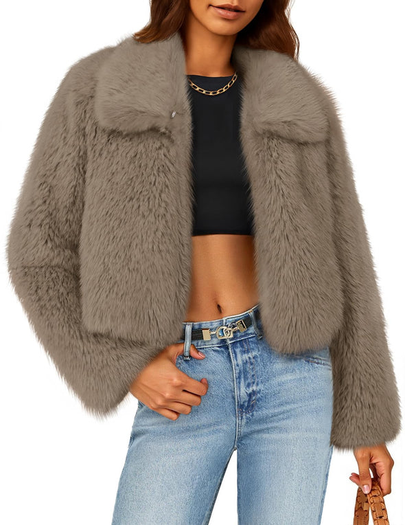 MEROKEETY Winter Coats Furry Faux Fur Jackets Warm Outerwear