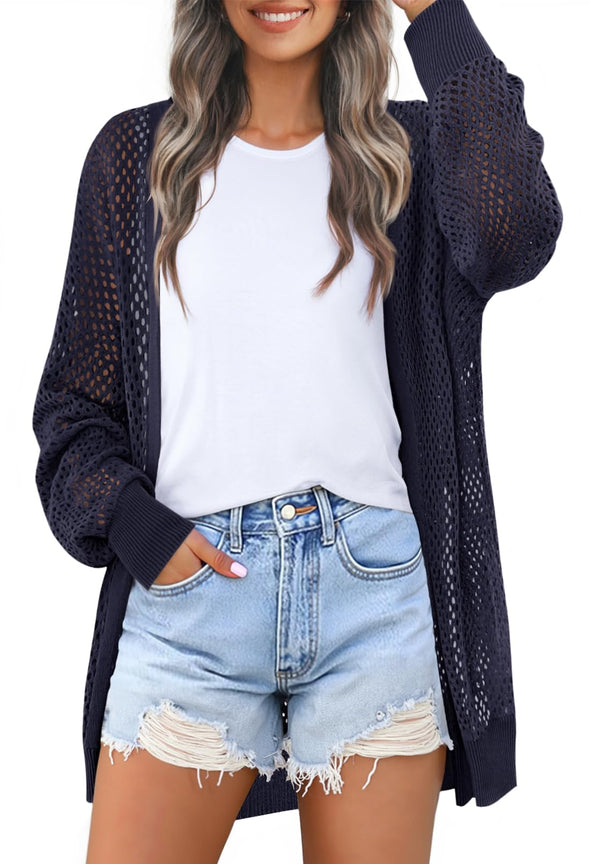 MEROKEETY Crochet Cardigan Kimono Open Front Cover Ups