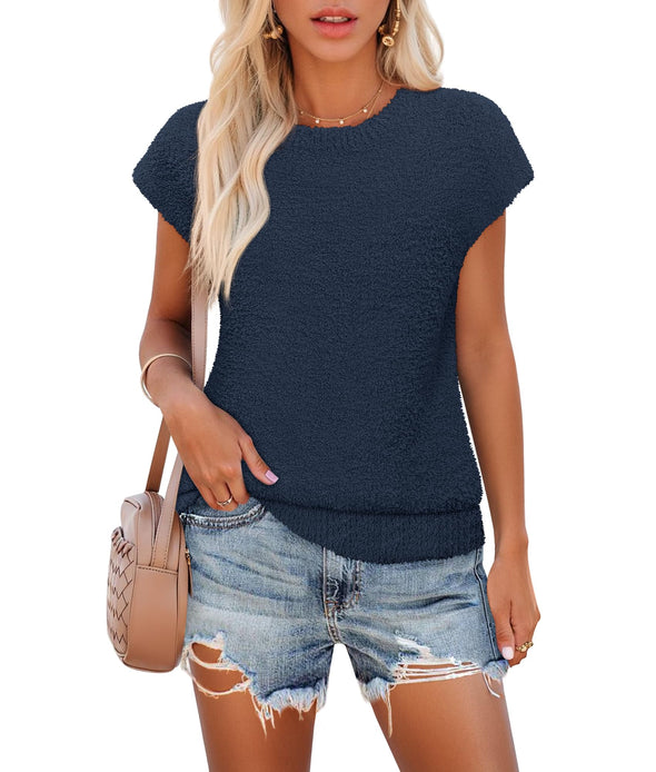 MEROKEETY Fuzzy Fleece Sweater Vest Crew Neck Pullover