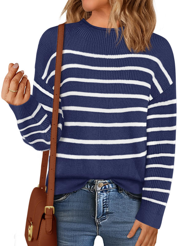 MEROKEETY Striped Pullover Sweaters Turtleneck Casual Knit Tops