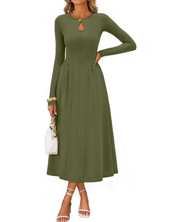 MEROKEETY Flowy A Line Elegant Cutout Wedding Guest Maxi Dress