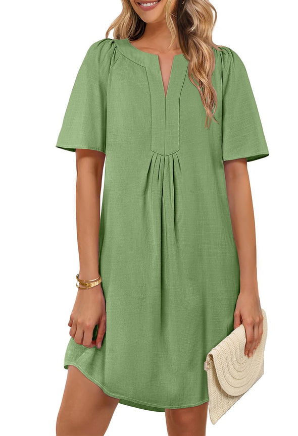 MEROKEETY Beach Vacation Short Sleeve V Neck Dress