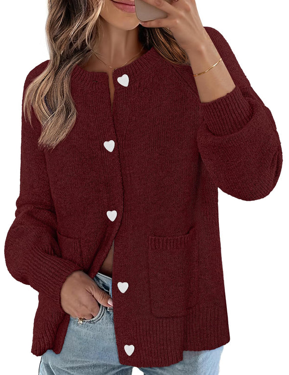 MEROKEETY Button Up Crewneck Knit Open Front Winter Coats