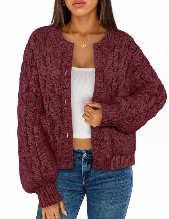 MEROKEETY Cable Knit Chunky Winter Trendy Button Up Coat