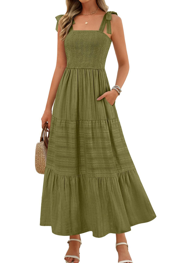 MEROKEETY Boho Vacation Casual Smocked A Line Sundres