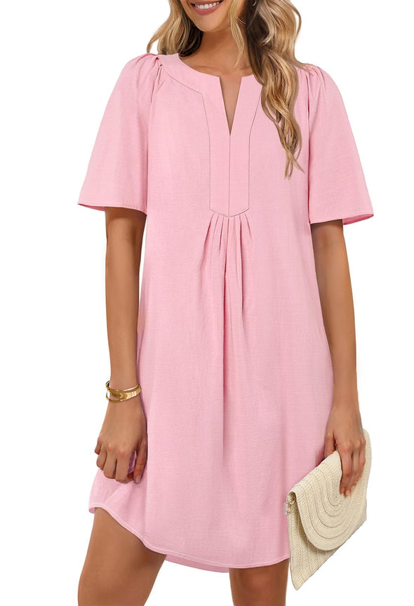 MEROKEETY Beach Vacation Short Sleeve V Neck Dress