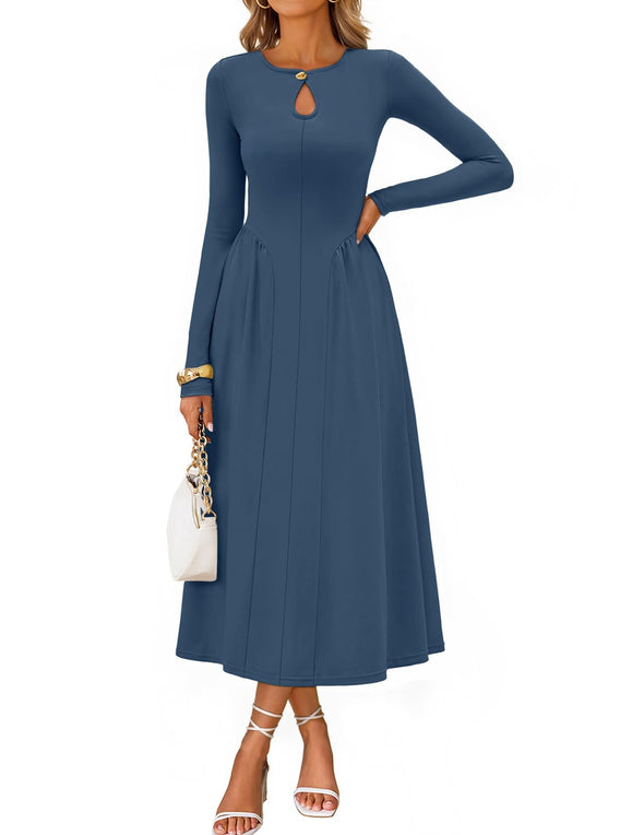 MEROKEETY Flowy A Line Elegant Cutout Wedding Guest Maxi Dress