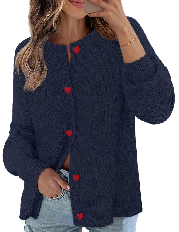 MEROKEETY Button Up Crewneck Knit Open Front Winter Coats