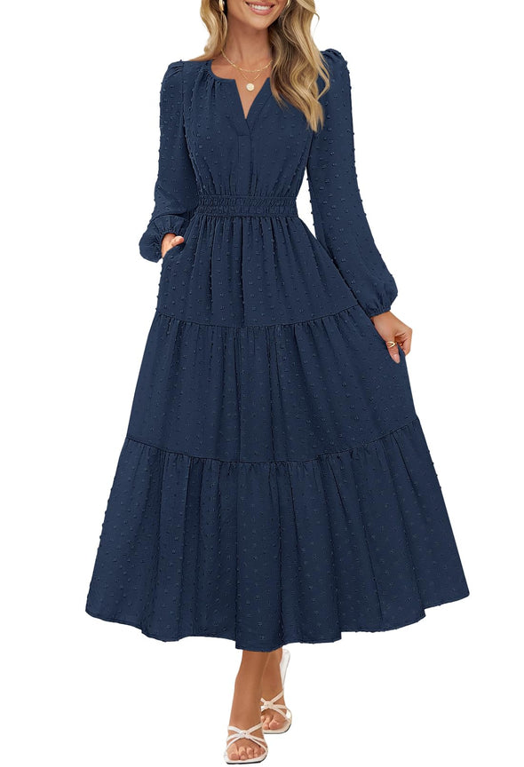 MEROKEETY Ruffle Tiered Boho Swiss Dots Wedding Guest Dresses