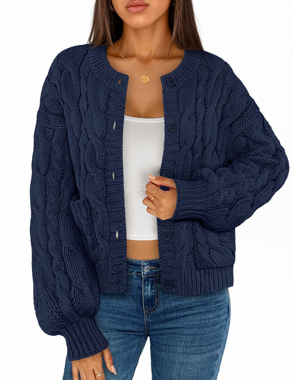 MEROKEETY Cable Knit Chunky Winter Trendy Button Up Coat