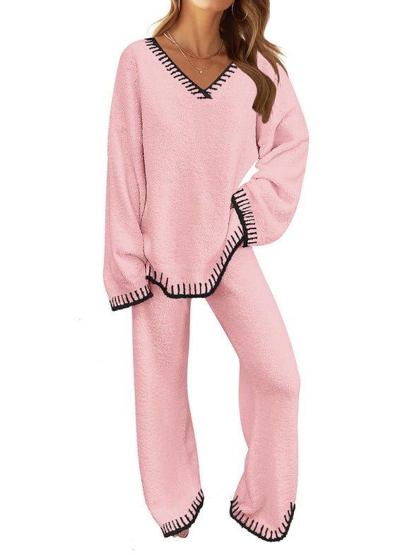 MEROKEETY Fuzzy Fleece Long Sleeve Tops and Pants Pajamas Sets