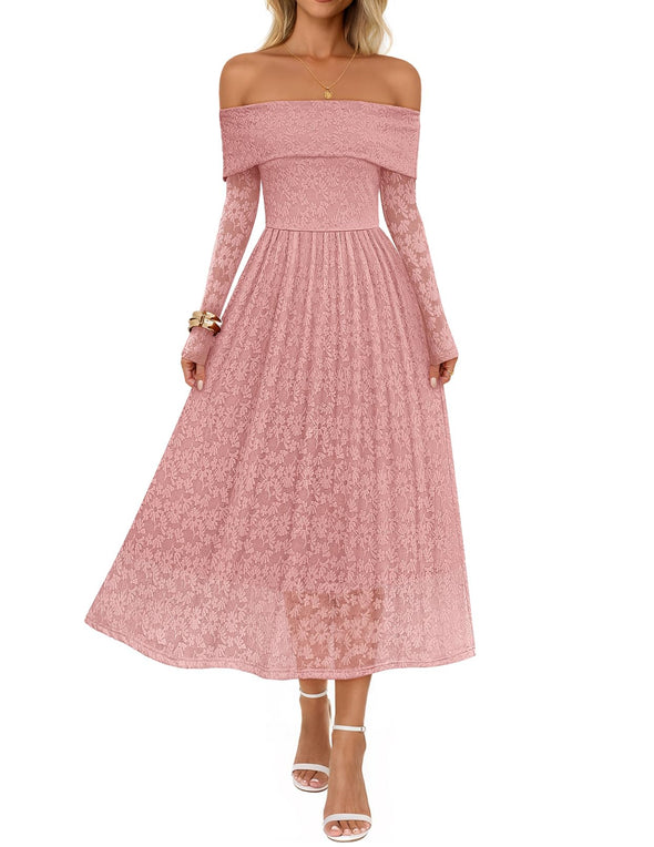 MEROKEETY Floral Off Shoulder Wedding Formal Long Flowy Dresses
