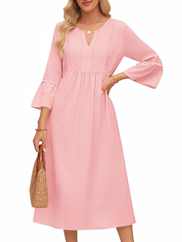 MEROKEETY V Neck Flowy Swing Loose Ruffle Vacation Dress