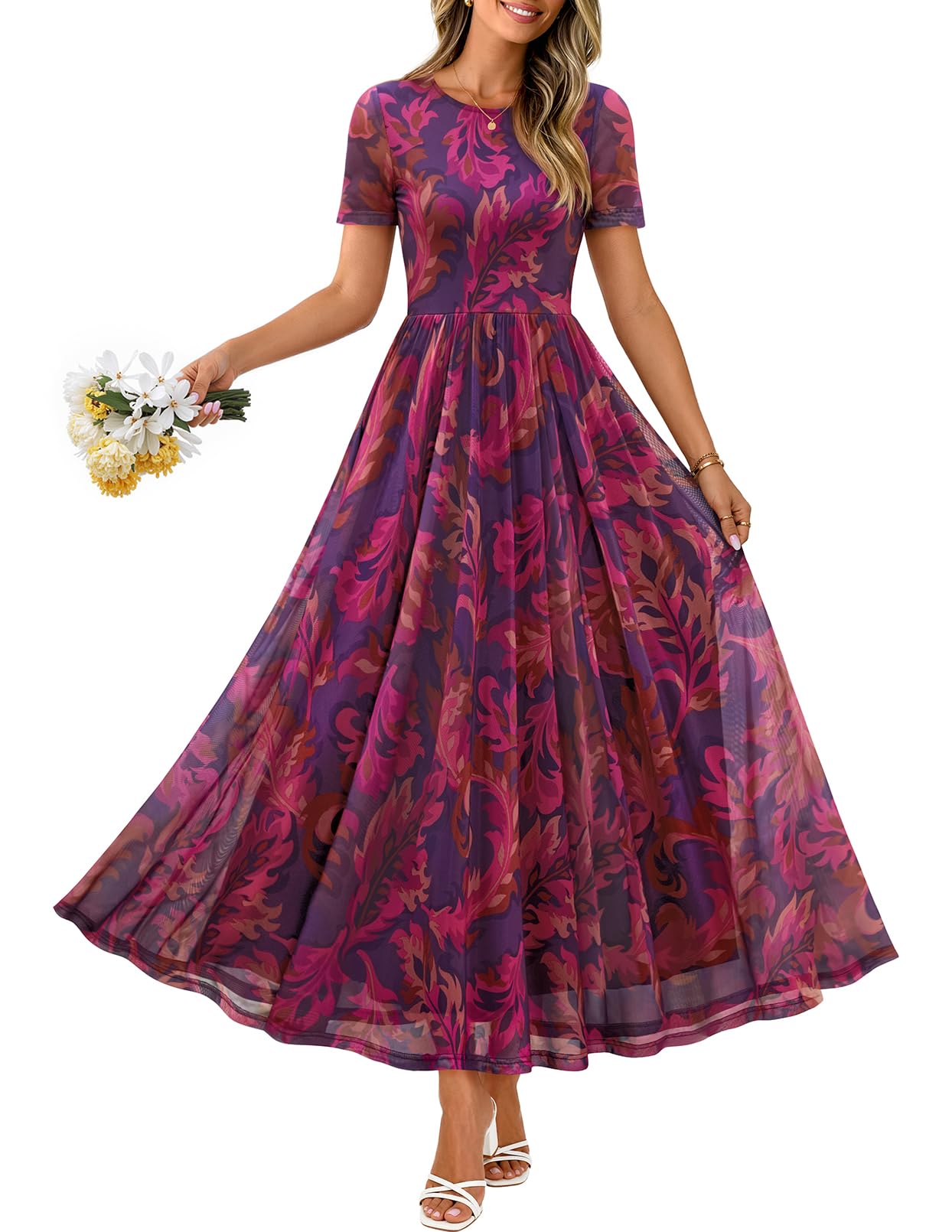 Elegant Evening Dress Women's Floral Maxi Dress - V-Neck Short Sleeve A-Line Wedding Guest Dress, Flowy Long Evening Party Dress Flowy A-line Evening Dress Elegant Evening Dress Women's Floral Maxi Dress - V-Neck Short Sleeve A-Line Wedding Guest Dress, Flowy Long Evening Party Dress Flowy A-line Evening Dress