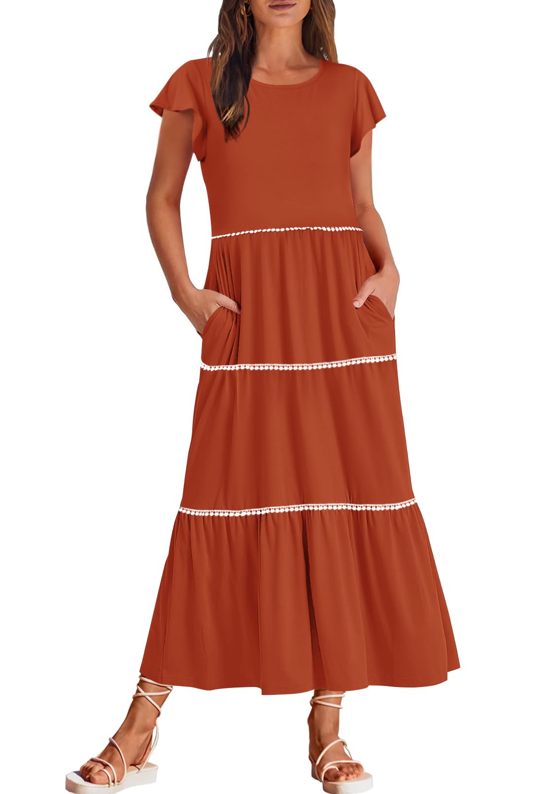 MEROKEETY Short Sleeve Crewneck Flowy Tiered Beach Dresses Merokeety MEROKEETY Short Sleeve Crewneck Flowy Tiered Beach Dresses Merokeety
